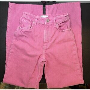 Zara High Rise Wide Leg Jeans Pink Sz 4 Barbie Preppy